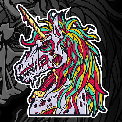 Zombiecorn drawing illustration logo playful scary unicorn vector zombie