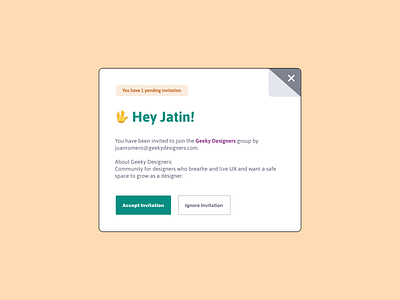 Pending Invitation UI 100daysofui dailyui design pending pending invitation popup productdesign ui ux web design