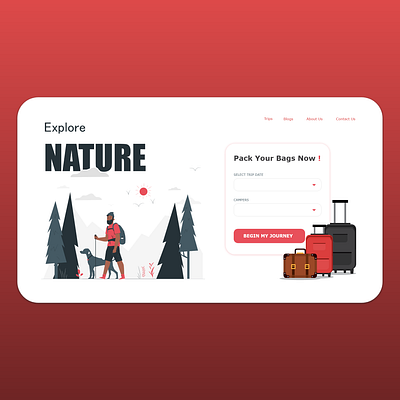 Begin The Journey camp camping design explore journey nature travel traveller trip trippy ui ux web