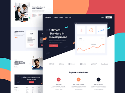 Softhub - Saas Landing Page Design color color palette colorful design flat landing page landing page design landing page ui landingpage saas saas landing page saas website ui uiux user experience user interface web design web ui webdesign website