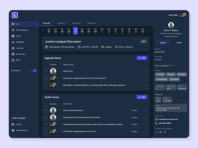 People Management Web App UI | Dark Mode app app design app ui dark mode dark ui dashboard dashboard ui design employee employee engagement meeting meeting app meeting room people management ui user interface