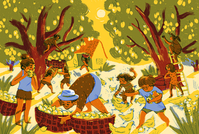 Summertime mango picking children book illustration childrens illustration culture diverseillustration diversity editorial foodillustration fruitpicking hens illustration kidlitillustration mangoes publishing