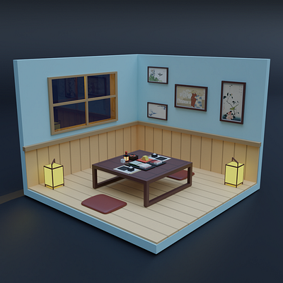 Lowpoly dining-room b3d blender digital art illustration low poly render