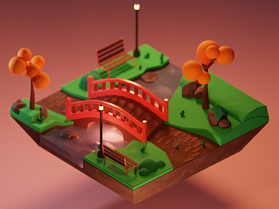 The red bridge 3d 3d art 3dart blender blender3d isometric lowpoly minimal