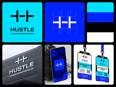 Hustle Identity app brand branding business card colors fitness graphic design gym hustle id card identity logo logo design logo mark logotype minimal monogram sign tshirt wordmark