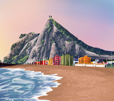 Gibraltar art beach beach illustration charactedesign children art children book illustration city city illustration coast enviroment environment art europe gibraltar illustration mountain