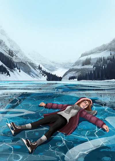 Lake Louise art canada charactedesign children art children book illustration enviroment environment art frozen lake ice skating illustration lake lake louise lakes nature winter winter illustration woman