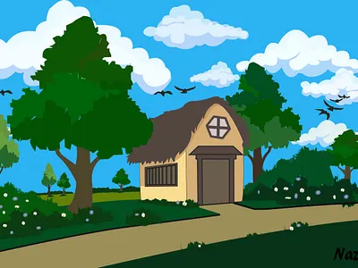 Village hut animation design flat illustration nature art vector