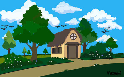Village hut animation design flat illustration nature art vector