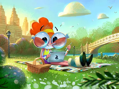 Ivy at the park animation brainstorming brand mascot branding central park character animation character design creative creativity design drawing hand draw illustration manhattan new york outdoors park picnic sketch workaholic