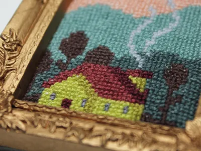 Cross stitch "Maisonnette" cross stitch embroidery fiber fiberart handmade home house nature painting pixel pixelart tableau