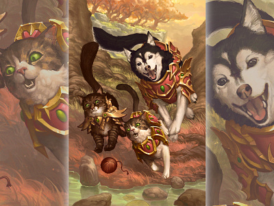 War Beasts blood elf armor cat armor dog armor fantasy husky illustration illustration art pets armored pets world of warcraft wow