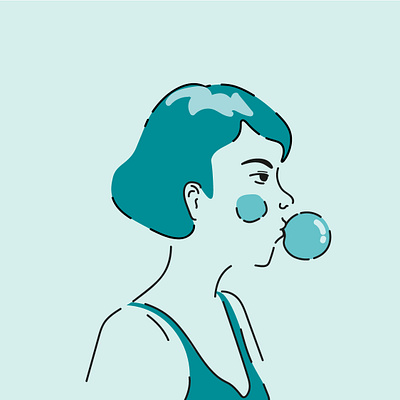 bubblegum adobe illustrator blue bubblegum design illustration illustrator line artwork minimal minimalistic pastel colors portrait art portrait illustration soft vector woman portrait