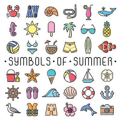 36 Symbols of Summer icon icon set illustration vector