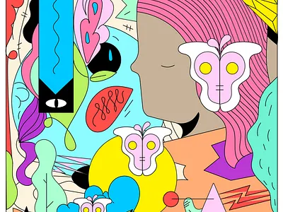 Moth Palace bright color fun illustration wild