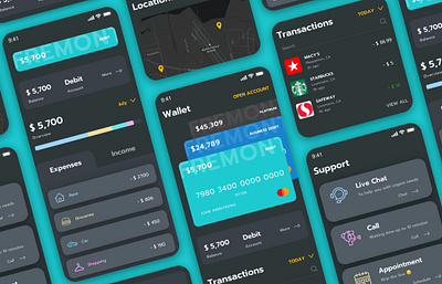 Dark 🌑 and Light Mode 🌕 Banking App bank banking credit card dark mode expenses finance mobile support transactions ui uiux ux wallet