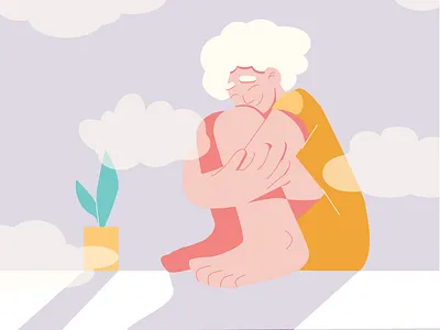 Head in the clouds 2d adobe illustrator character design flat illustration minimalist plant vector