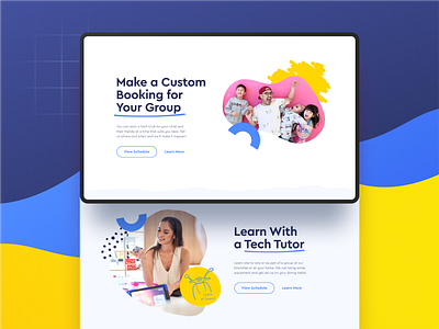 Skyrock - Tech Clubs Landing Page blob blue booking branding clean colorful design education illustration kids minimal school steam ui ux vibrant yellow