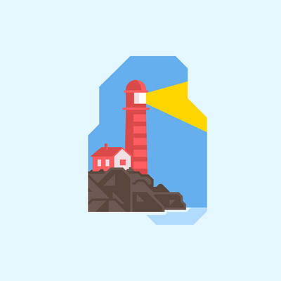 Light House aiden anderson birds blue bright design geometric illustration lighthouse lighthouse logo ocean red rocks sexy sharp shore simple simple clean interface slick yello