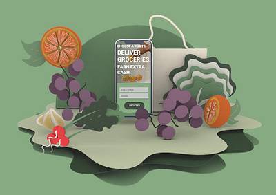 Grocery Delivery App Mockup 3d ilustration illustration mockup mockup design ui design