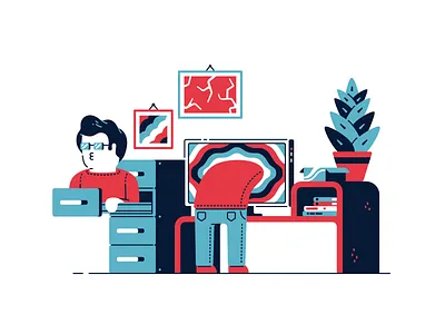 Error 404 broken character computer desk error error 404 error page frame glasses illustration office page not found plant portal ripple search thierry fousse worker