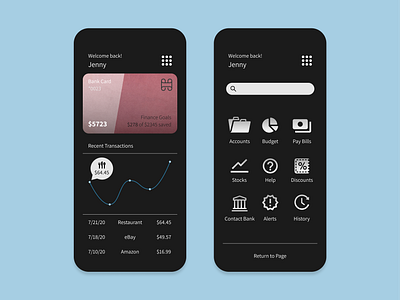 Daily UI 017 - Banking App app app design bank app banking app daily ui daily ui challenge dailyui design figma finance app interface mobile app mobile ui night mode ui ui design ux