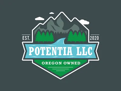 Mountain trees river logo design badge creative logo minimal simple vintage