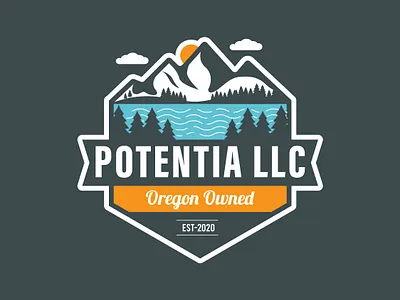 Mountain trees river logo design badge branding creative emblem illustration logo minimal