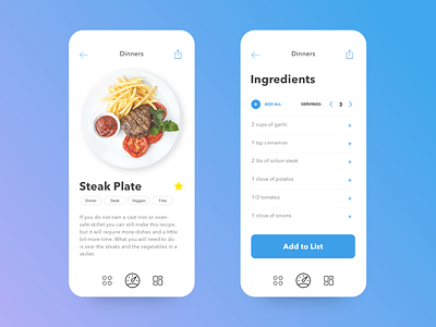 Citris App dinner food ingredients steak ui ux