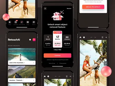 RetouchAI - Micro-interactions ai driven app app ui editing interaction design interactive design ios ios app majo puterka microinteraction mobile app photo photo editing photography principle app prototype retouch ai retouching ui ux