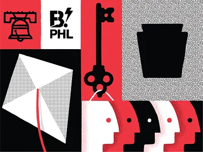 Festival Tee adobe apparel color block design diversity festival iconography illustration illustrator key keysone kite liberty bell pattern people philly procreate red tshirt tshirt design