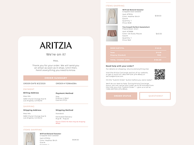 Daily UI 017 - Email Receipt aritzia daily 100 challenge dailyui dailyui017 dailyuichallenge ecommerce email design email receipt minimal order confirmation receipt ui uidesign