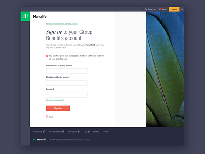 Manulife ID - Sign in page financial sign in ui ux web webdesign