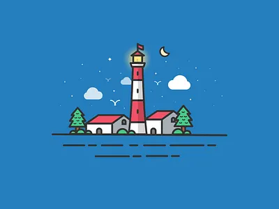 A lamp in the quiet night design illustration landscape ui