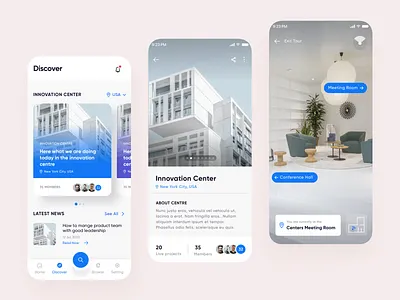Virtual Tour Concept cards center company discover innovation meeting meeting room mobiledesign tour ui ux virtual virtual tour