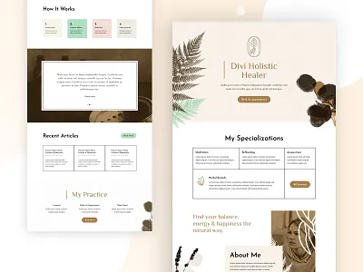 Holistic Healer Landing Page Design for Divi alternative medicine design divi healing health herbs holistic healer homepage landing page lifestyle meditation mental health organic reflexology ui ux web design website wordpress