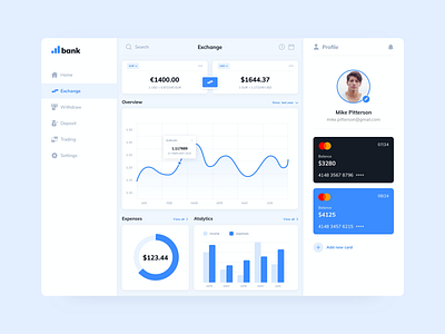 Currency exchange dashboard admin panel analytics cards chart cryptocurrency currency customer dashboard dashboad finance graph payment payments profile sidebar statistics trade trading vizualization web