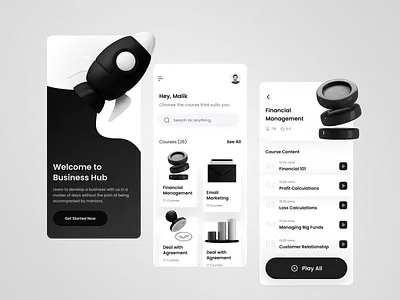 Learn Business App Exploration 3d illustration black business app clean dark elegant icons inspiration learning app light minimal minimalist mobile mobile app mobile ui simple skillshare udemy