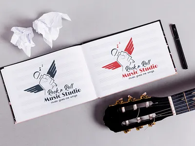ROCK & Roll Music Studio Logo artistic classic design graphics logo microphone music music studio music wings musician rock rock and roll typography vector wings wings logo
