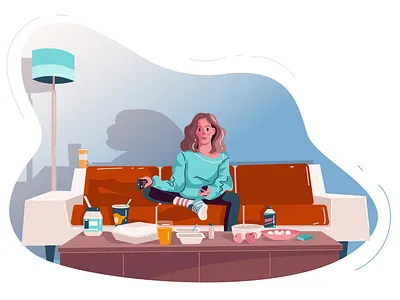 Girl stay at home adobe illustrator adobe ilustrator character delivery delivery service food and drink food delivery girl girl character home delivery illustration quarantine quarantinelife stay at home stay home stayhome staysafe vector vector illustration vectorart