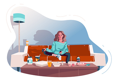 Girl stay at home adobe illustrator adobe ilustrator character delivery delivery service food and drink food delivery girl girl character home delivery illustration quarantine quarantinelife stay at home stay home stayhome staysafe vector vector illustration vectorart