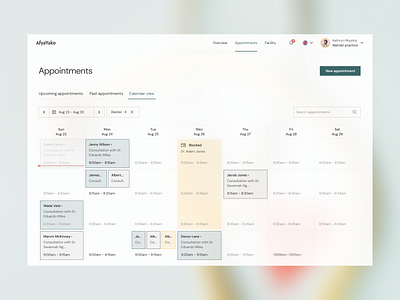 Healthcare appointment dashboard calendar calendar view dashboard healthcare heathtech hospital listview saas ui