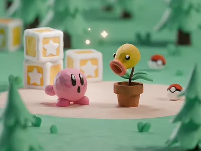 Kirby Bellsprout Friendship b3d blender clay illustration isometric kirby low poly play doh pokemon shader