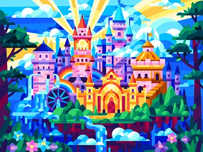 Magic castle castle coloring book elements fantastic fantasy flatdesign gallery game illustration illustration inspiration magic castle towers vector vector illustration waterfall