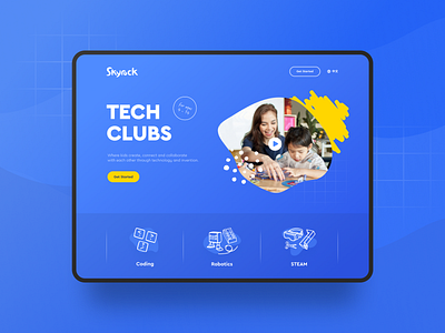 Skyrock - Tech Clubs Landing Page blob blue branding children clean colorful design education illustration kids landing page school steam stem ui ux vibrant website yellow