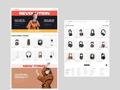 SoundSpace. Hi-End audio store desktop e commerce grid headphones minimal music shop site store ui ux web