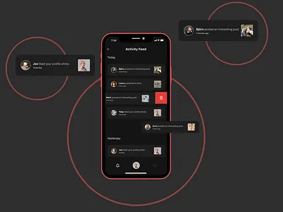Activity Feed/047 047 activity activity feed card cards ui daily 100 challenge daily ui dailyui dailyuichallenge design feeds night mode notifications socialmedia ui
