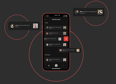 Activity Feed/047 047 activity activity feed card cards ui daily 100 challenge daily ui dailyui dailyuichallenge design feeds night mode notifications socialmedia ui