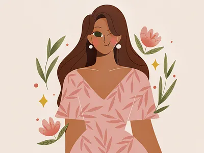 Flora 2d character characters design flat girl illustration people plant plants procreate shape texture