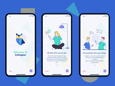 On boarding screens for collegion App adobe xd app app design classroom communicate illustration student ui ui ux design ux